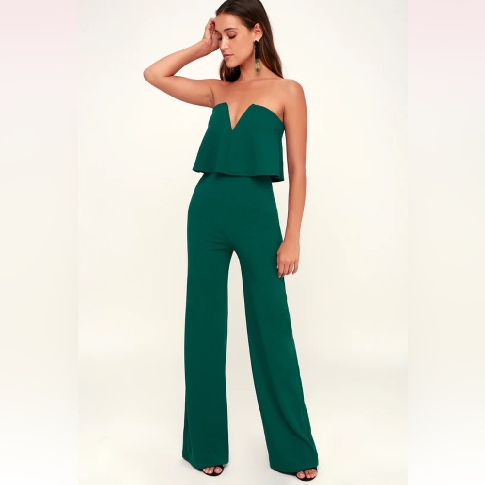 LULU'S Power of Love Green Strapless Jumpsuit NEW Women's Cocktail Evening